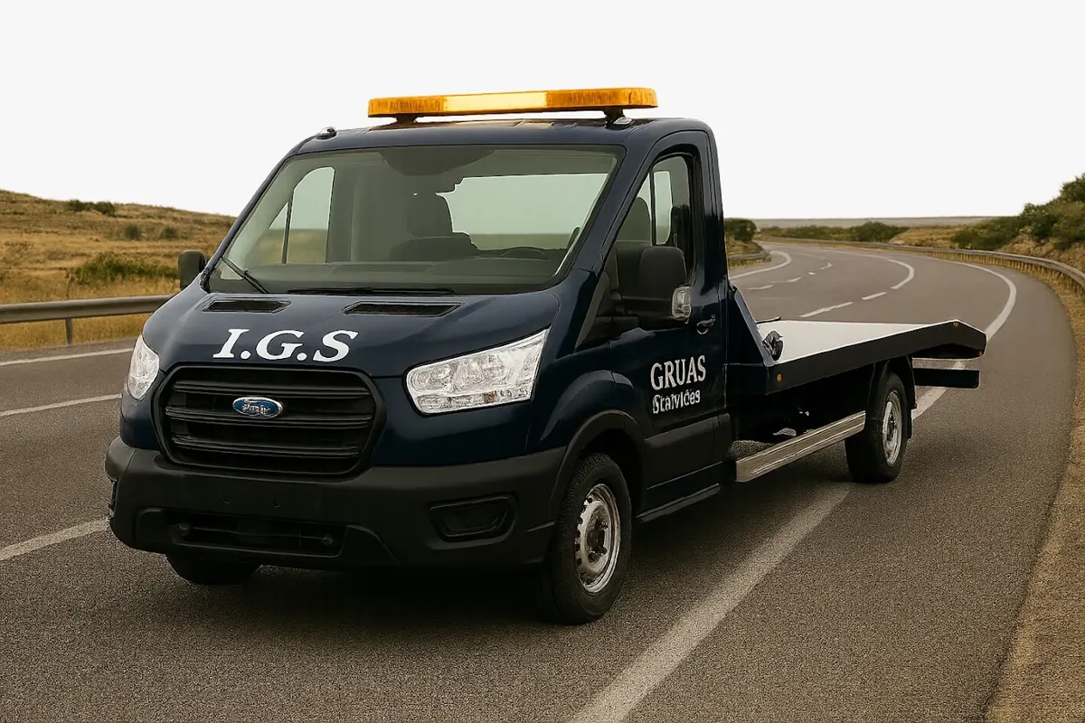 Grúa plataforma de I.G.S en carretera